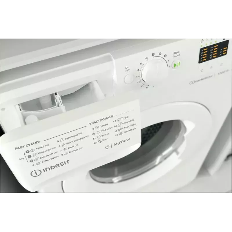 Priekinio įkrovimo skalbimo mašina INDESIT MTWSA 61294 W EE, 6 kg, inverterinis variklis, energijos klasė C