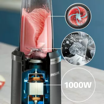 Stalo blenderis Philips 5000 serijos HR2766/00 — 1000 W, 0,7 L dubuo, 0,3 L smulkintuvas, juoda/nerūdijantis plienas