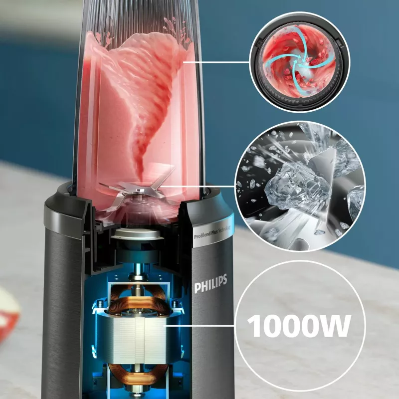 Stalo blenderis Philips 5000 serijos HR2766/00 — 1000 W, 0,7 L dubuo, 0,3 L smulkintuvas, juoda/nerūdijantis plienas