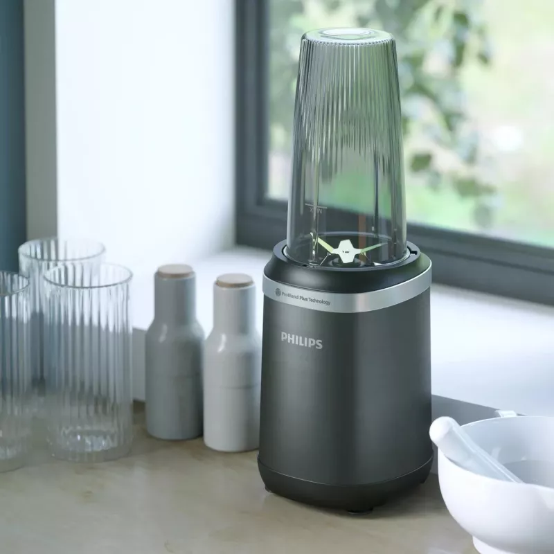 Stalo blenderis Philips 5000 serijos HR2766/00 — 1000 W, 0,7 L dubuo, 0,3 L smulkintuvas, juoda/nerūdijantis plienas