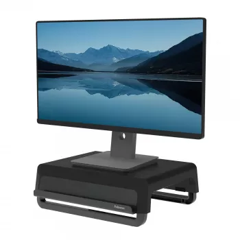 Fellowes kompiuterio monitoriaus stovas su 3 aukščio reguliavimais - Breyta monitoriaus pakyla su kabelių valdymu - ergonomiškas reguliuojamas monitoriaus stovas kompiuteriams - maks. svoris 15 kg - juodas