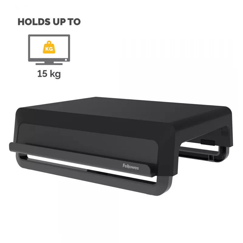 Fellowes kompiuterio monitoriaus stovas su 3 aukščio reguliavimais - Breyta monitoriaus pakyla su kabelių valdymu - ergonomiškas reguliuojamas monitoriaus stovas kompiuteriams - maks. svoris 15 kg - juodas