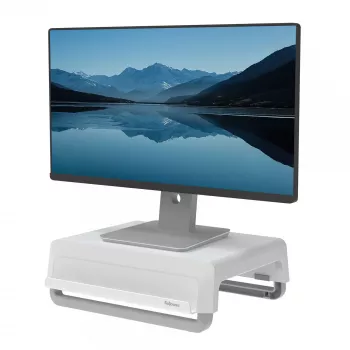 Fellowes kompiuterio monitoriaus stovas su 3 aukščio reguliavimais - Breyta monitoriaus pakyla su kabelių valdymu - ergonomiškas reguliuojamas monitoriaus stovas kompiuteriams - maks. svoris 15 kg - balta