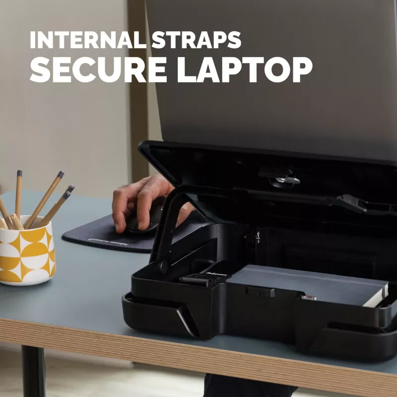 Fellows nešiojamojo kompiuterio nešiojimo dėklas su įmontuotu laptop stovu - Breyta užrakinamas nešiojamojo kompiuterio nešiojimo dėklas hibridiniam darbui ir nešiojamiesiems kompiuteriams iki 14 colių / 4 kg - juodas