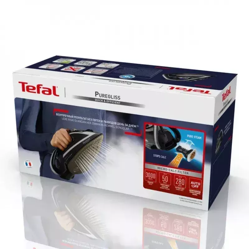Tefal Puregliss FV8062E0 lygintuvas Sausas ir garinis lygintuvas Durilium AirGlide Autoclean padas 3000 W Juoda, Pilka