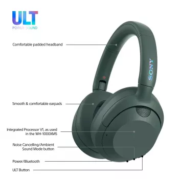 Sony ULT WEAR - Belaidžiai Bluetooth ausinės su ULT POWER SOUND, itin giliu bosu, triukšmo slopinimu, aiškia skambučių kokybe, iki 30 val. baterijos veikimo trukme, iOS ir Android