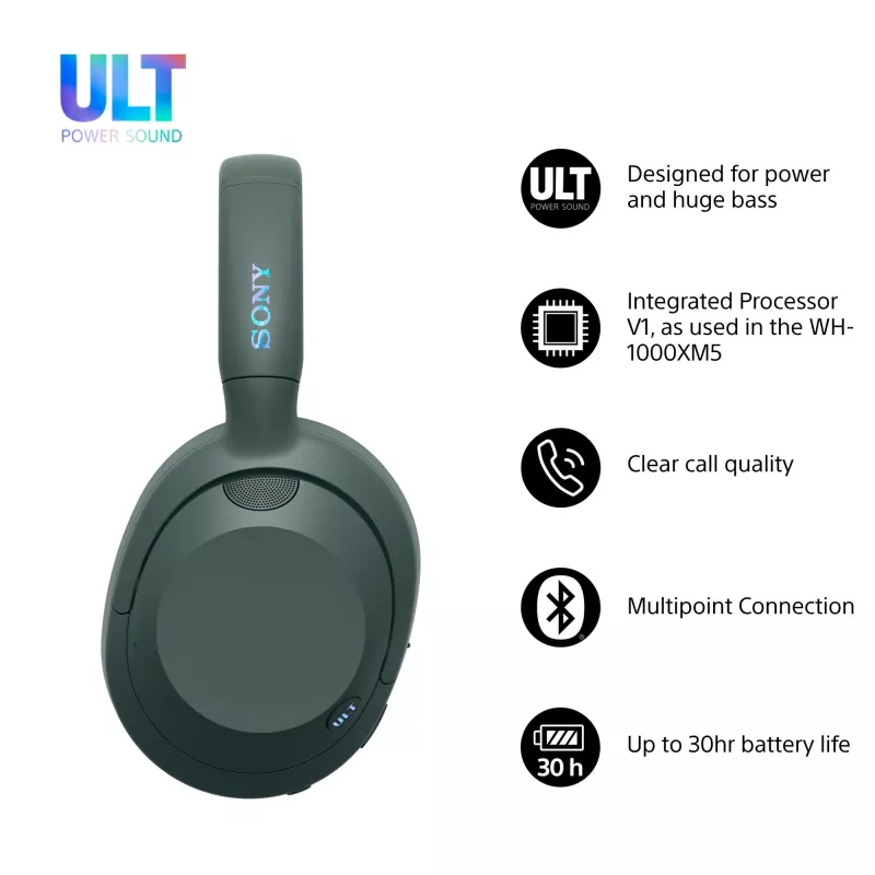 Sony ULT WEAR - Belaidžiai Bluetooth ausinės su ULT POWER SOUND, itin giliu bosu, triukšmo slopinimu, aiškia skambučių kokybe, iki 30 val. baterijos veikimo trukme, iOS ir Android