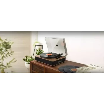 Garso patefonas Muse MT-107 BTO — automatinis 2 garsiakalbių vinilinių plokštelių grotuvas, 33/45 RPM, 10 W RMS, 2,5 mm ausinių lizdas