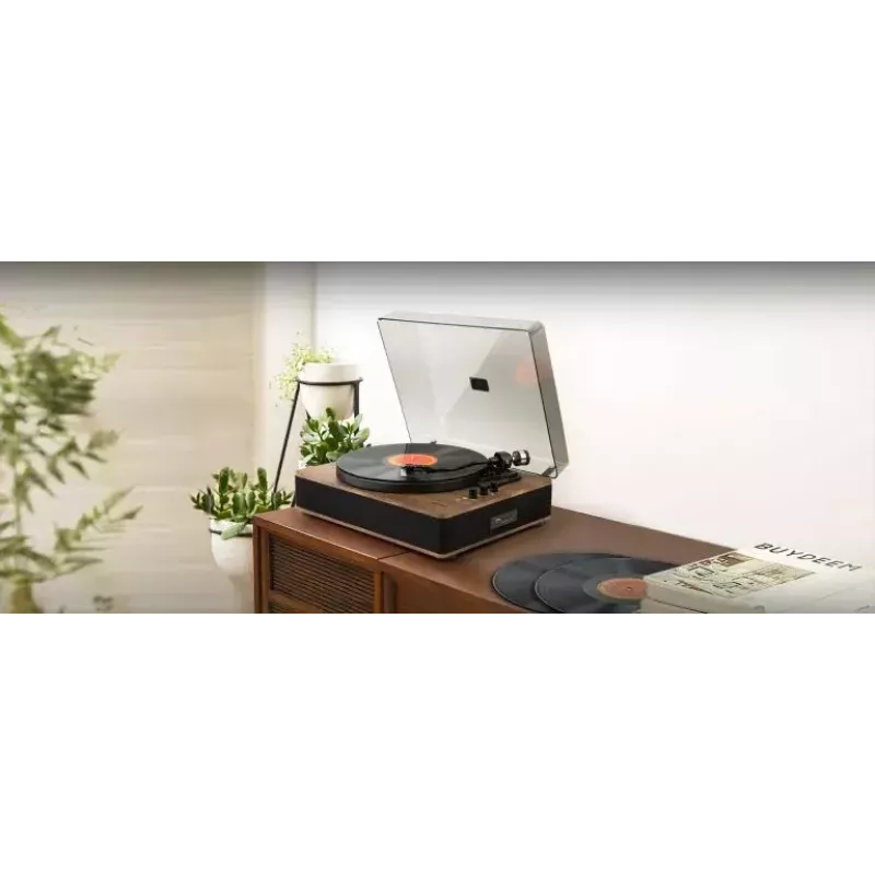 Garso patefonas Muse MT-107 BTO — automatinis 2 garsiakalbių vinilinių plokštelių grotuvas, 33/45 RPM, 10 W RMS, 2,5 mm ausinių lizdas