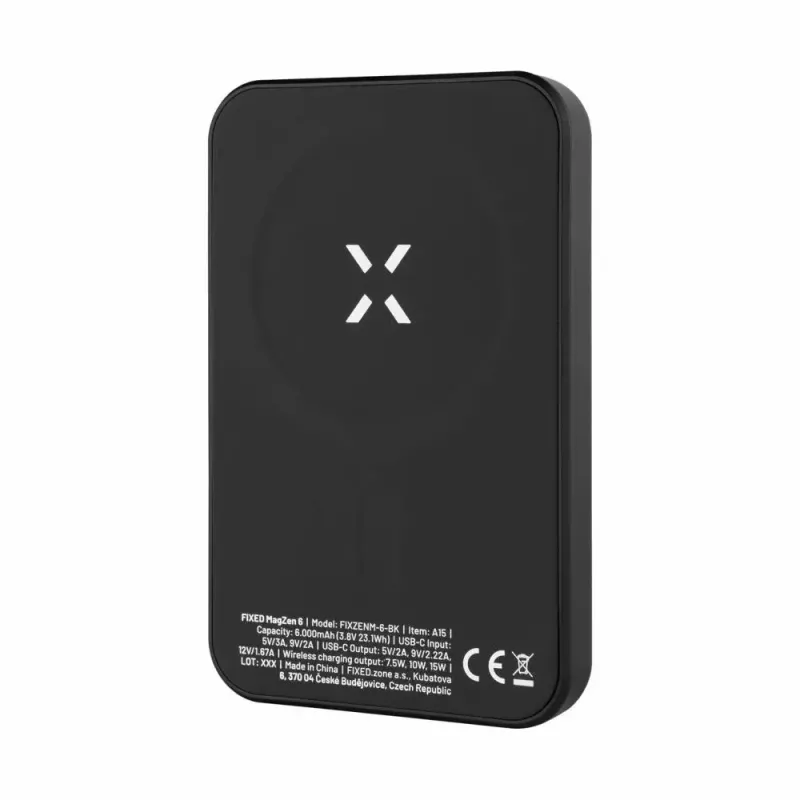 Nešiojama išorinė baterija FIXED MagZen 6000 mAh — juoda, USB išvestis išmaniesiems telefonams ir planšetėms