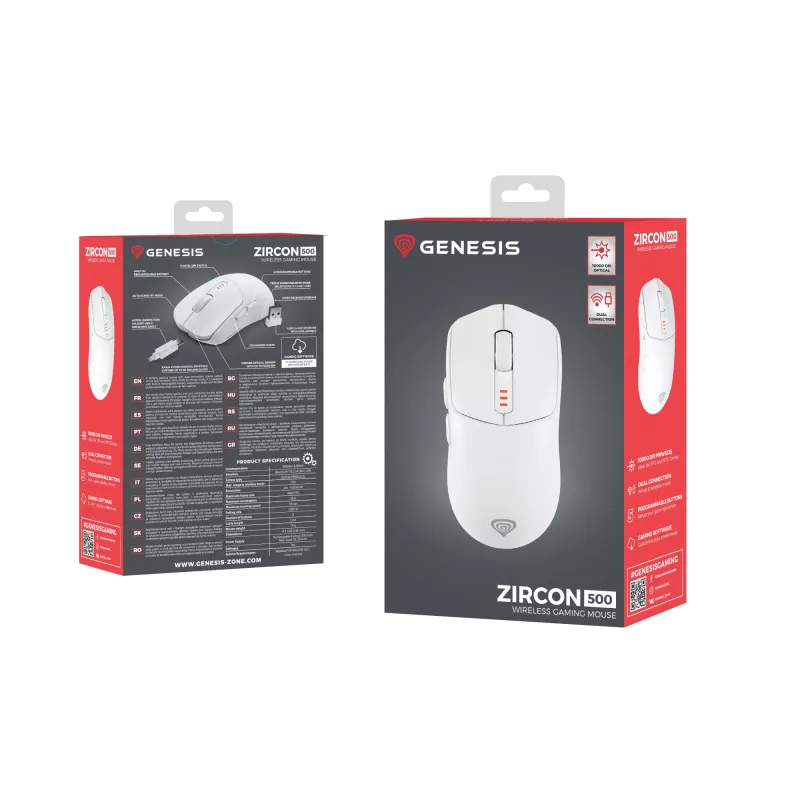 GENESIS Zircon 500 pelė žaidimams Dešinei rankai RF belaidis + Bluetooth + USB Type-C Optinė 10000 DPI