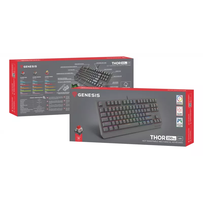 GENESIS Thor 230 TKL Lite klaviatūra, skirta žaidimams, USB, QWERTY, angliška, juoda