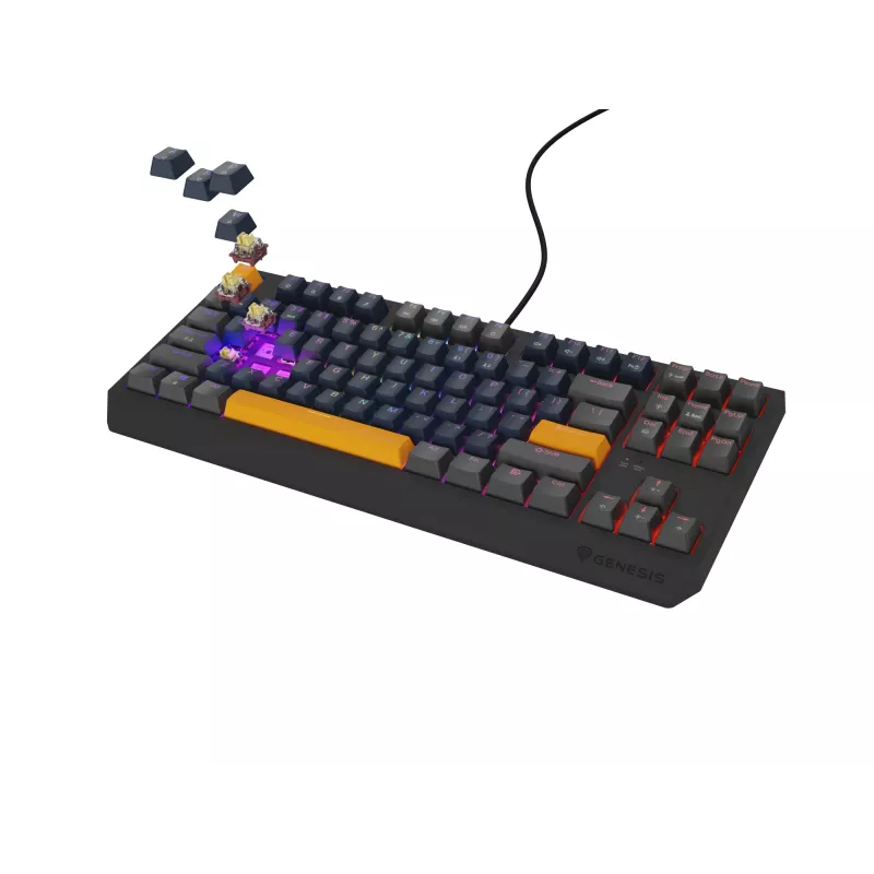 GENESIS THOR 230 TKL klaviatūra žaidimams USB + RF belaidis + Bluetooth QWERTY juoda, mėlyna, pilka, oranžinė