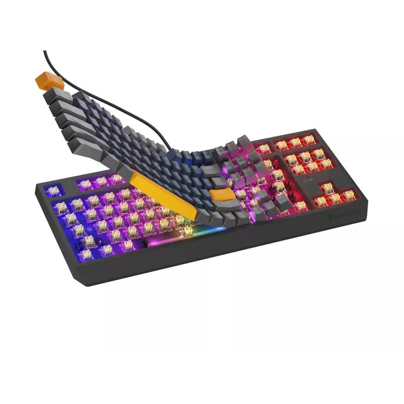 GENESIS THOR 230 TKL klaviatūra žaidimams USB + RF belaidis + Bluetooth QWERTY juoda, mėlyna, pilka, oranžinė
