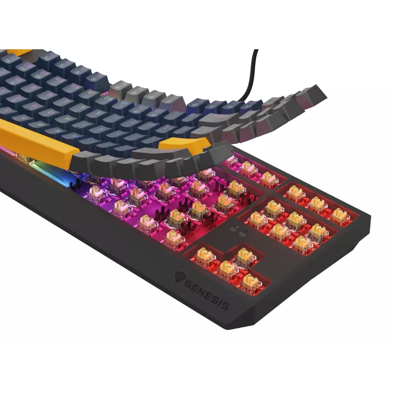 GENESIS THOR 230 TKL klaviatūra žaidimams USB + RF belaidis + Bluetooth QWERTY juoda, mėlyna, pilka, oranžinė
