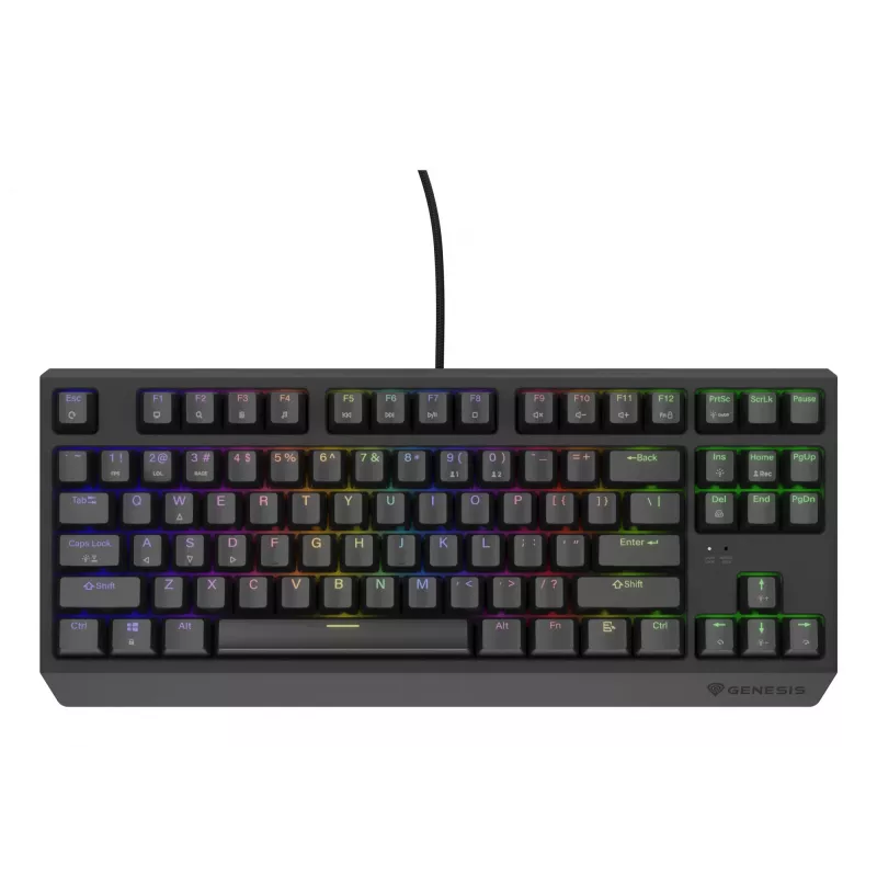 Mechaninė žaidimų klaviatūra Genesis Thor 230 TKL — Tenkeyless, US QWERTY, Outemu Brown jungikliai, RGB, 1000 Hz, USB