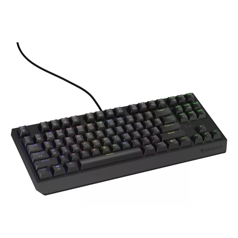 Mechaninė žaidimų klaviatūra Genesis Thor 230 TKL — Tenkeyless, US QWERTY, Outemu Brown jungikliai, RGB, 1000 Hz, USB