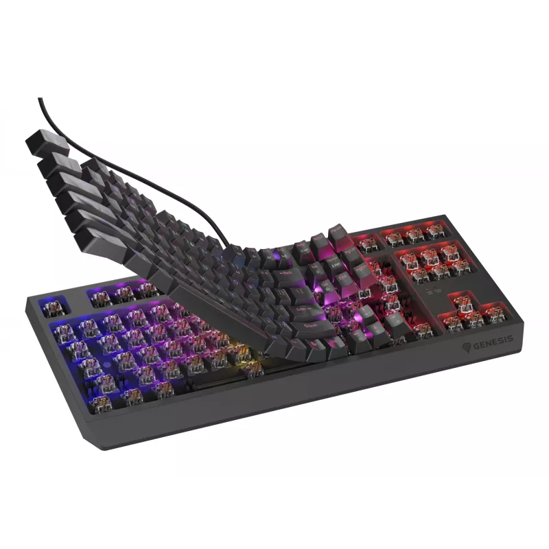Mechaninė žaidimų klaviatūra Genesis Thor 230 TKL — Tenkeyless, US QWERTY, Outemu Brown jungikliai, RGB, 1000 Hz, USB