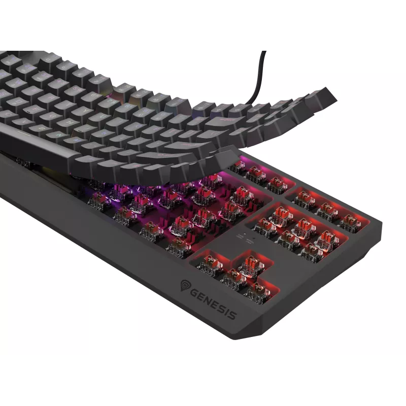 Mechaninė žaidimų klaviatūra Genesis Thor 230 TKL — Tenkeyless, US QWERTY, Outemu Brown jungikliai, RGB, 1000 Hz, USB