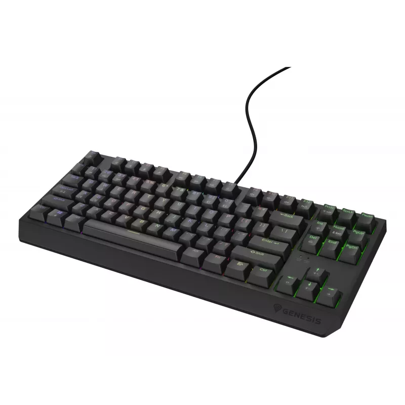 Mechaninė žaidimų klaviatūra Genesis Thor 230 TKL — Tenkeyless, US QWERTY, Outemu Brown jungikliai, RGB, 1000 Hz, USB