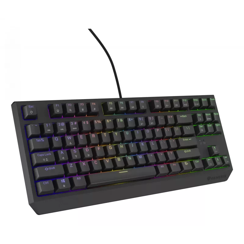 Mechaninė žaidimų klaviatūra Genesis Thor 230 TKL — Tenkeyless, US QWERTY, Outemu Brown jungikliai, RGB, 1000 Hz, USB