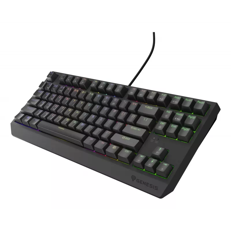 Mechaninė žaidimų klaviatūra Genesis Thor 230 TKL — Tenkeyless, US QWERTY, Outemu Brown jungikliai, RGB, 1000 Hz, USB