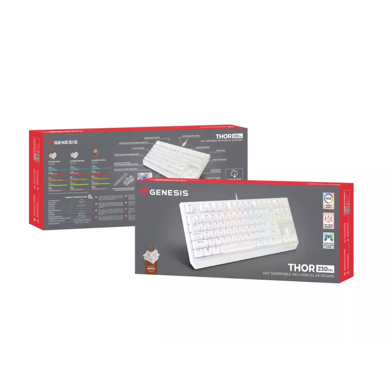 GENESIS Thor 230 TKL klaviatūra Gaming USB + RF Wireless + Bluetooth QWERTY balta