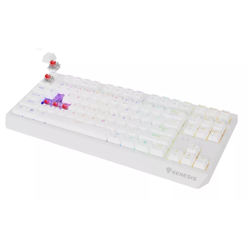 Žaidimų klaviatūra be skaičių bloko GENESIS Thor 230 TKL — USB, RF belaidis, Bluetooth, QWERTY, balta