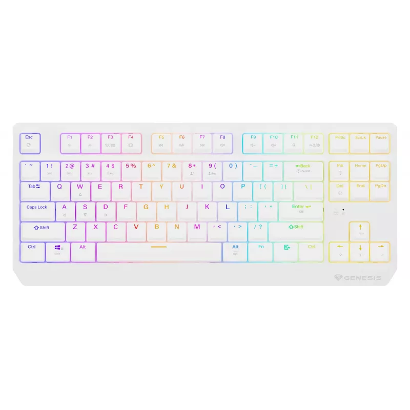 Žaidimų klaviatūra be skaičių bloko GENESIS Thor 230 TKL — USB, RF belaidis, Bluetooth, QWERTY, balta