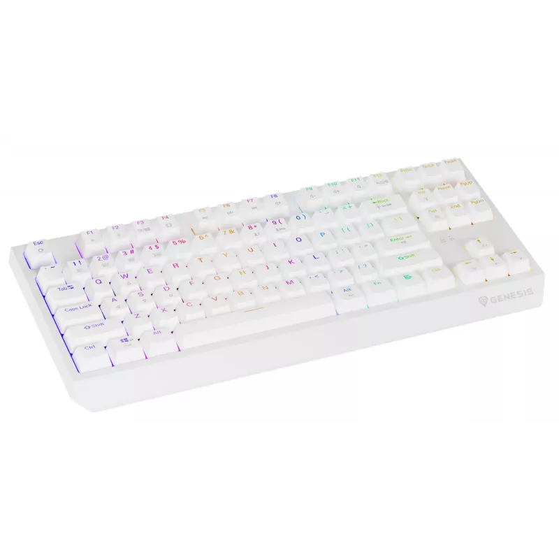 Žaidimų klaviatūra be skaičių bloko GENESIS Thor 230 TKL — USB, RF belaidis, Bluetooth, QWERTY, balta