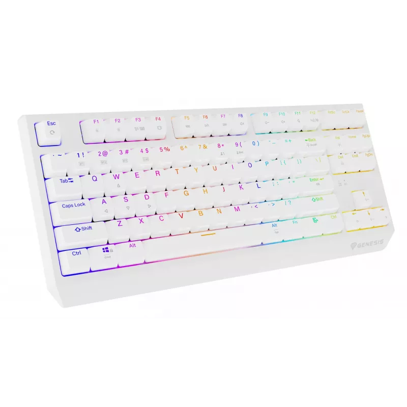Žaidimų klaviatūra be skaičių bloko GENESIS Thor 230 TKL — USB, RF belaidis, Bluetooth, QWERTY, balta