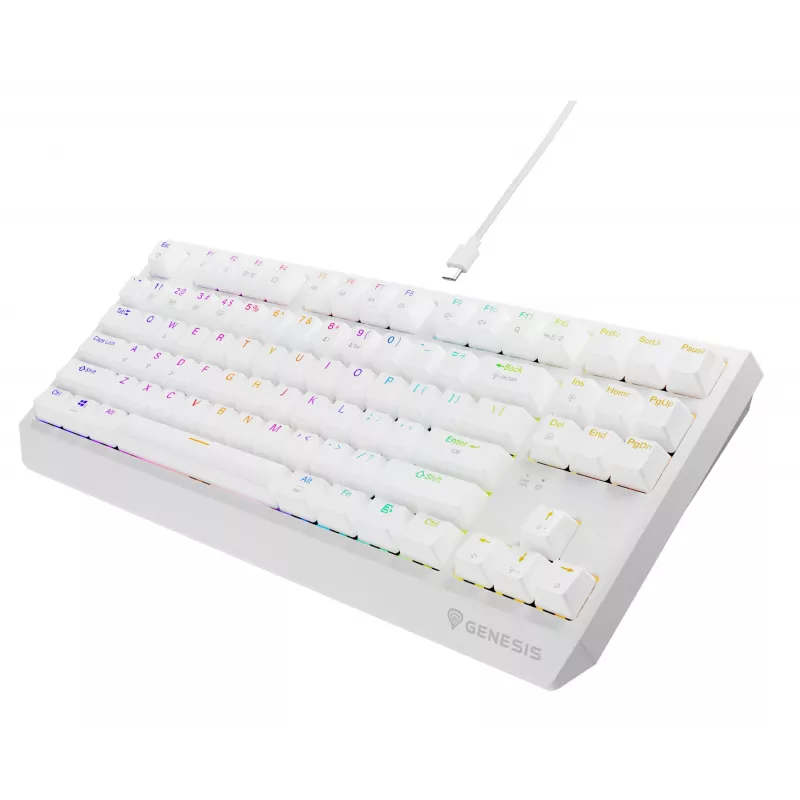 Žaidimų klaviatūra be skaičių bloko GENESIS Thor 230 TKL — USB, RF belaidis, Bluetooth, QWERTY, balta