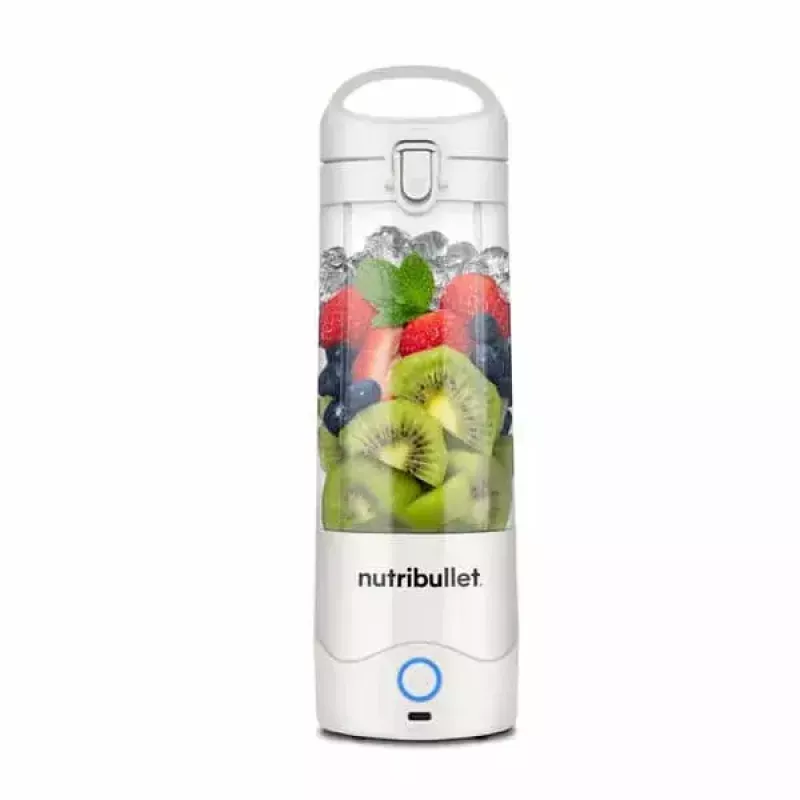 Sport blender NUTRIBULLET Portable 0.475 L baltas su Tritan dubeniu ir nerūdijančio plieno ašmenimis, maitinamas baterijomis