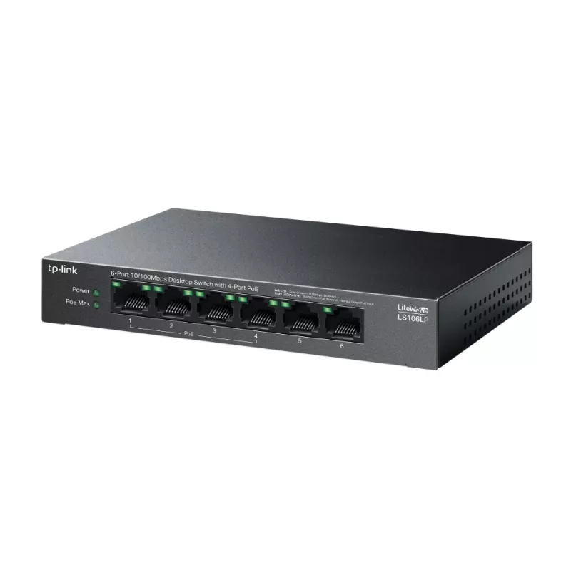 TP-Link LiteWave LS106LP tinklo jungiklis Nevaldomas Fast Ethernet (10/100) Power over Ethernet (PoE) Juoda