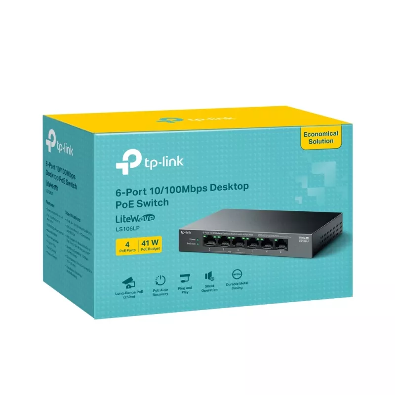 TP-Link LiteWave LS106LP tinklo jungiklis Nevaldomas Fast Ethernet (10/100) Power over Ethernet (PoE) Juoda