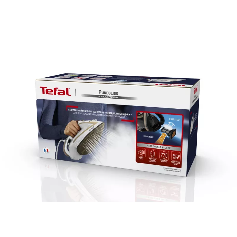 Tefal Puregliss FV8042 sausas ir garinis lygintuvas su Durilium AirGlide Autoclean padu 3000 W bronzinė, balta