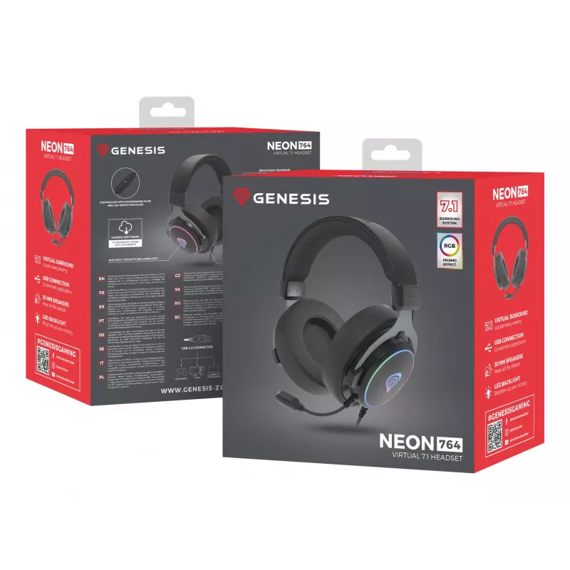 GENESIS Neon 764 ausinės, laidinės, lankeliu, žaidimams, USB Type-A, juodos