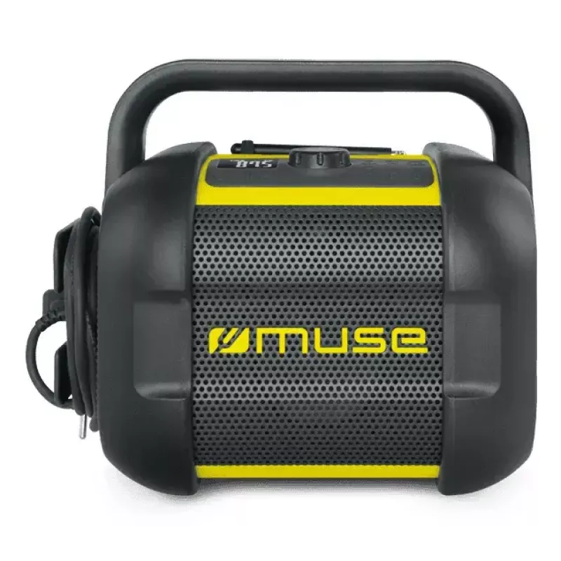 Statybinis radijas Muse M-968 BTY — analoginis FM, 40 W RMS, Bluetooth 10 m, atsparus dulkėms/smūgiams, juodai geltonas