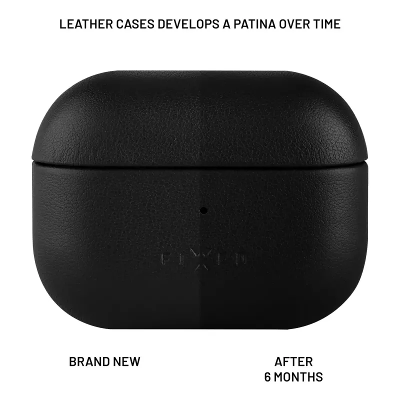 Apsauginis odinis dėklas FIXED FIXLPM-999-BK ausinukams su MagSafe palaikymu, juodas