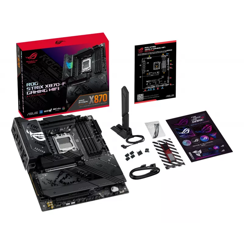Motininė plokštė ASUS ROG STRIX X870-F GAMING WIFI — AMD X870, Socket AM5, ATX, DDR5, 4x DIMM, Wi‑Fi 7, BT 5.4