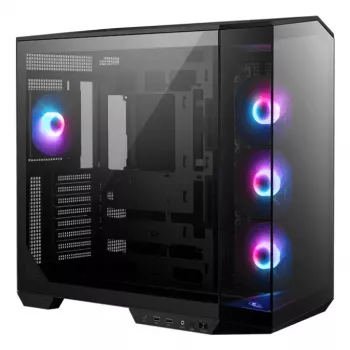 PC korpusas MSI MAG PANO 100R PZ Midi Tower juodas, grūdintas stiklas, palaiko ATX/microATX, 482×290×519 mm