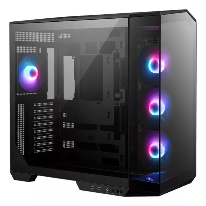 PC korpusas MSI MAG PANO 100R PZ Midi Tower juodas, grūdintas stiklas, palaiko ATX/microATX, 482×290×519 mm