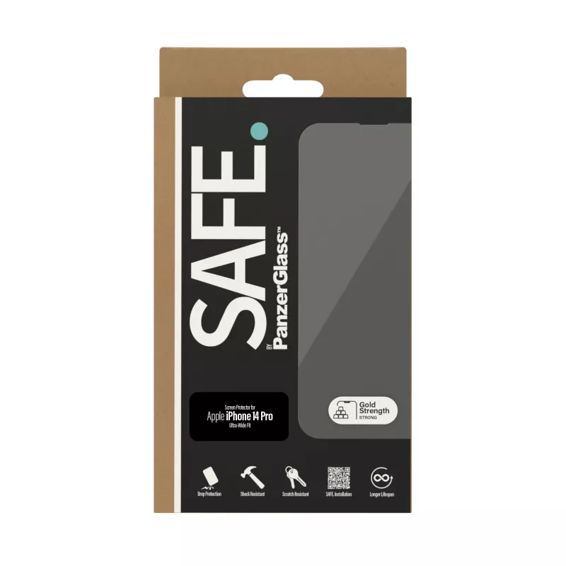 Apsauginis stiklas PanzerGlass SAFE. by ® Apple iPhone 14 Pro Ultra-Wide Fit, atsparus įbrėžimams ir smūgiams