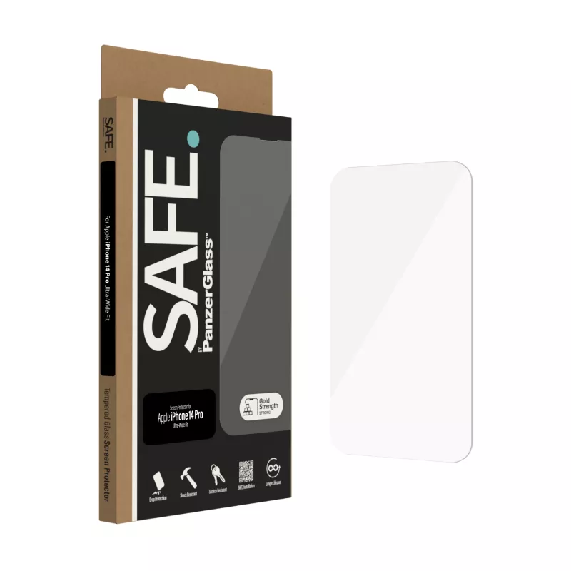 Apsauginis stiklas PanzerGlass SAFE. by ® Apple iPhone 14 Pro Ultra-Wide Fit, atsparus įbrėžimams ir smūgiams