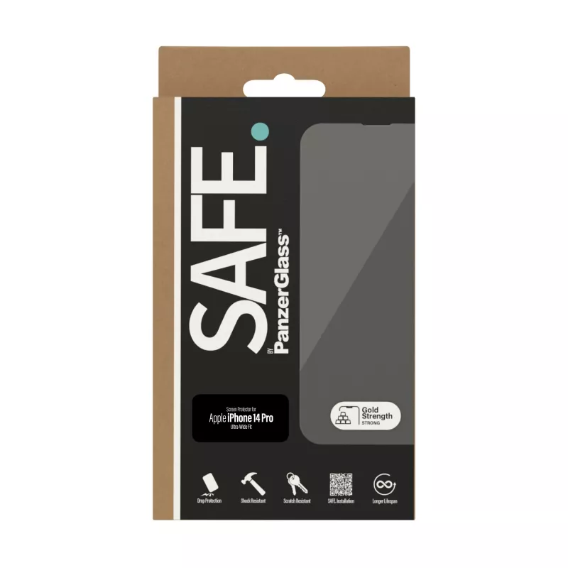 Apsauginis stiklas PanzerGlass SAFE. by ® Apple iPhone 14 Pro Ultra-Wide Fit, atsparus įbrėžimams ir smūgiams