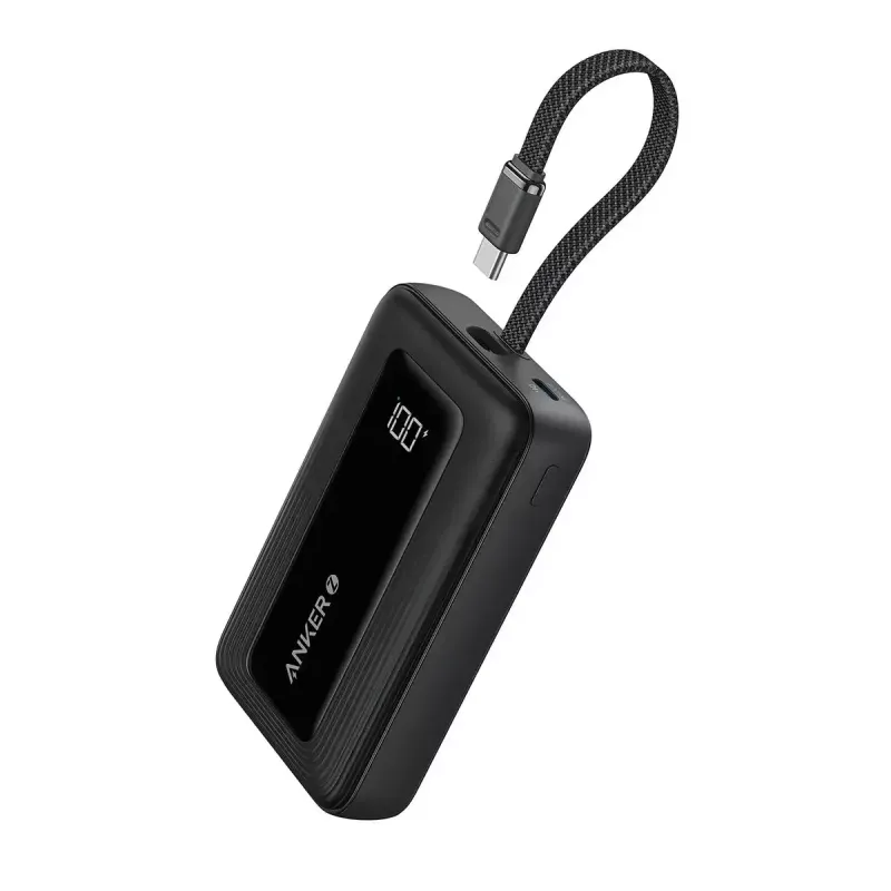Anker Zolo 10000mAh nešiojama baterija, 30W itin greitas įkrovimas, integruotas USB-C laidas, juoda
