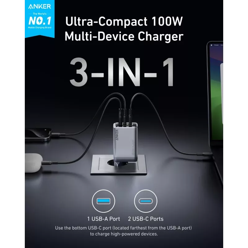 Mobiliojo įrenginio įkroviklis Anker A2688341 Universalus juodas AC vidaus 110–240 V 1 USB 2.0 2 USB-C