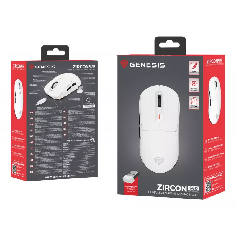 GENESIS Zircon 660 pelė žaidimams Dešinei rankai RF belaidis + Bluetooth + USB Type-A Optinė 12000 DPI