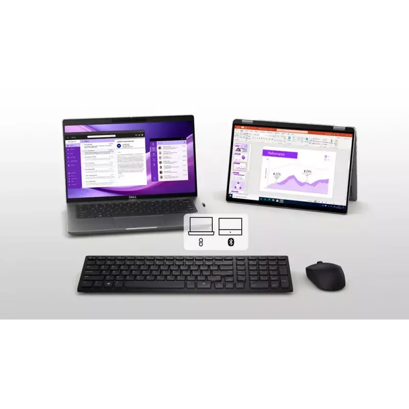 DELL KM555 Tylus klaviatūros ir pelės rinkinys, universalus RF belaidis + Bluetooth, QWERTY JAV tarptautinis, juoda