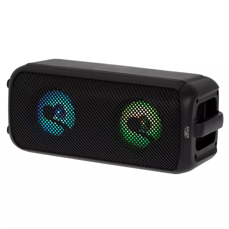 Nešiojamasis garsiakalbis Adler AD 1903, 2×5 W, Bluetooth, FM radijas, LED, 1500 mAh baterija, AUX, USB, juodas
